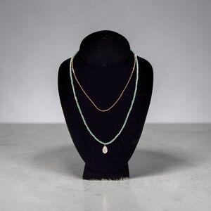 10/ $10 New Gold Chain and Turquoise Beaded Necklace with Pearl Pendant